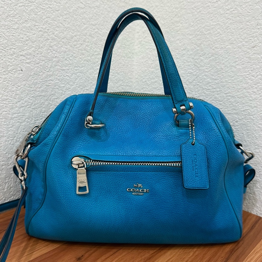 COACH Prairie Pebbled Leather Turquoise Color Satchel Crossbody RECOLORED! READ